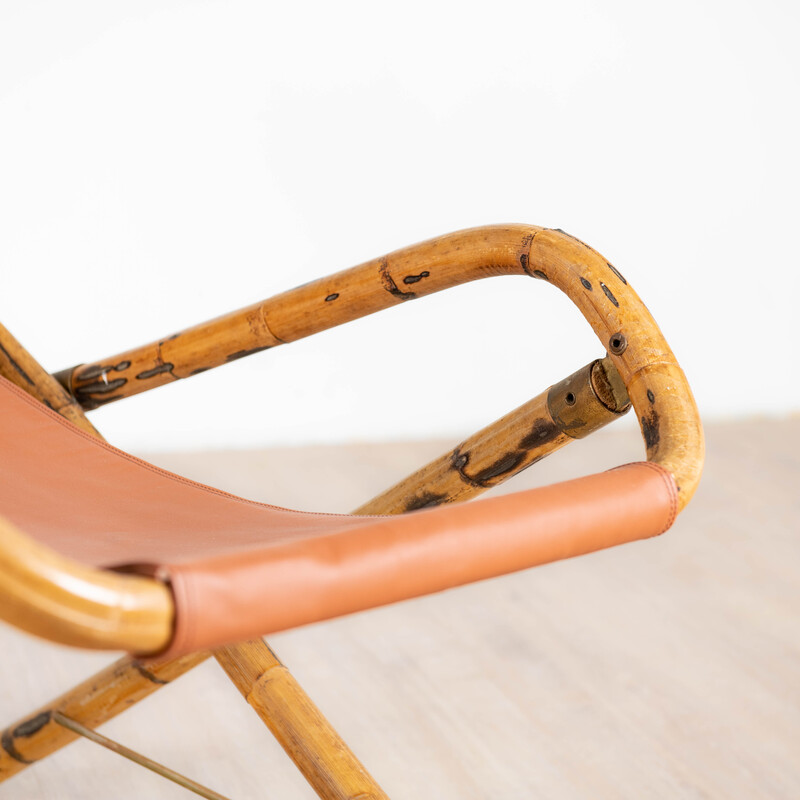 Vintage-Sessel aus Bambus und Leder, Italien 1960