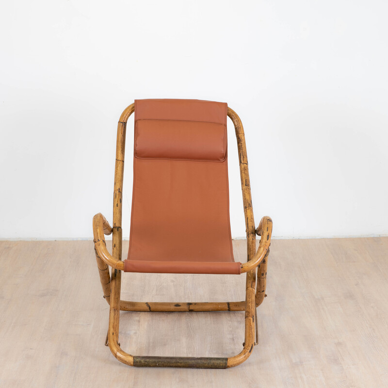 Vintage armchair in bamboo and leather, Italy 1960