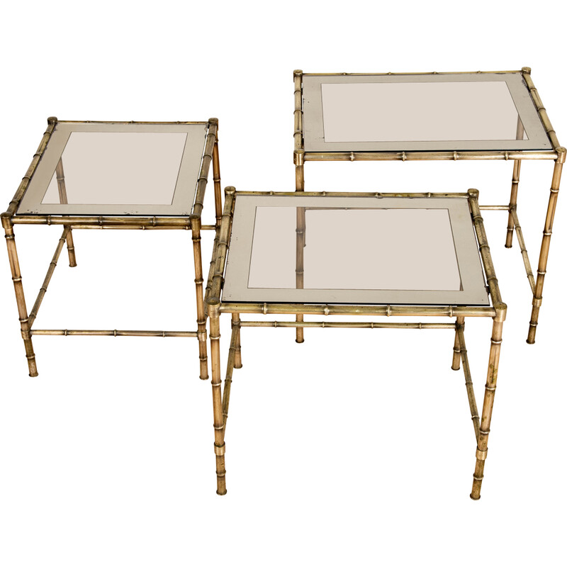 Vintage nesting tables in brass and glass, 1970