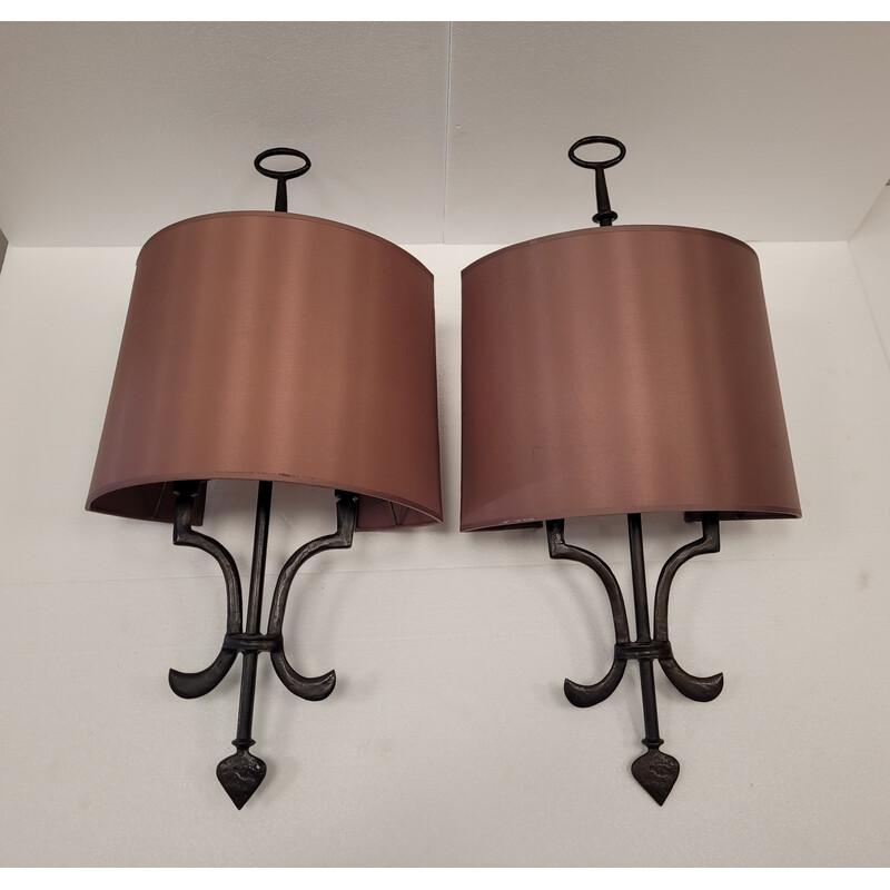Pair of vintage wrought iron wall lights for Roche Bobois