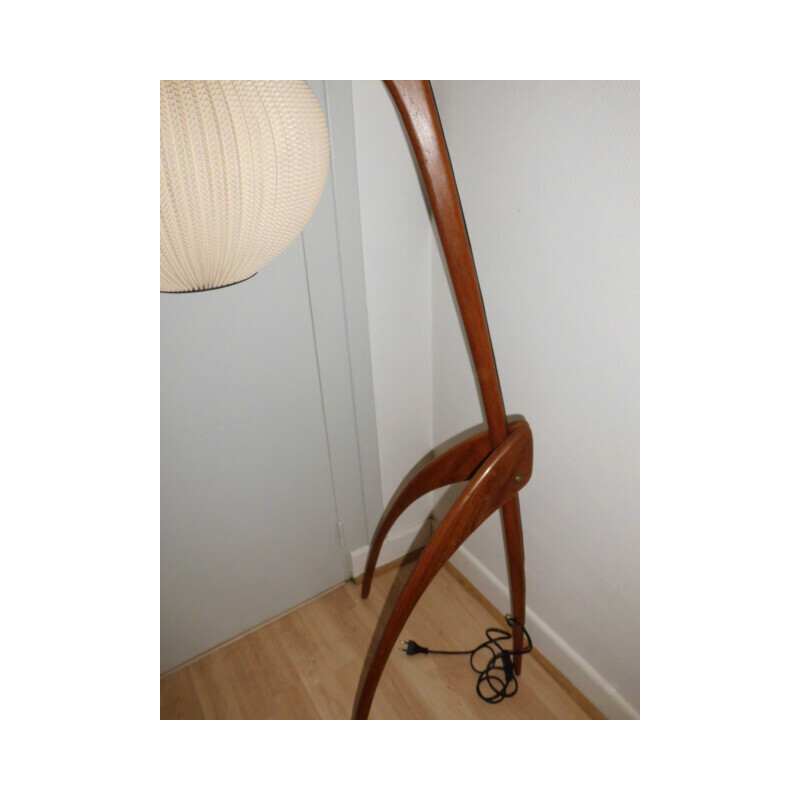 Vintage wooden “praying mantis” floor lamp for La Maison Rispal Paris