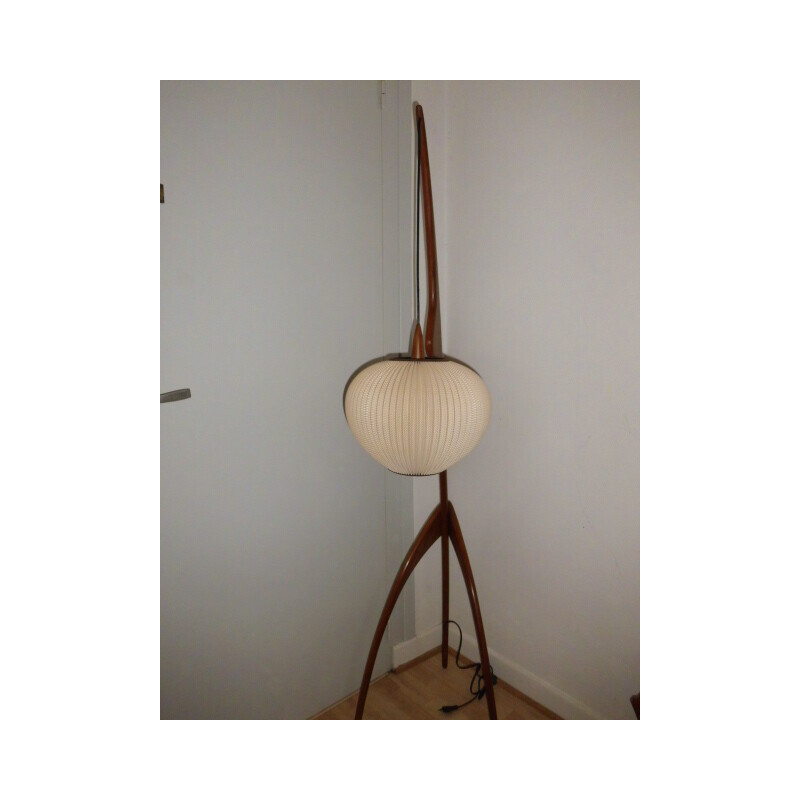 Vintage wooden “praying mantis” floor lamp for La Maison Rispal Paris