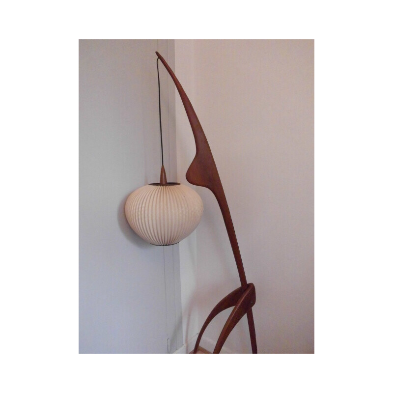 Vintage wooden “praying mantis” floor lamp for La Maison Rispal Paris