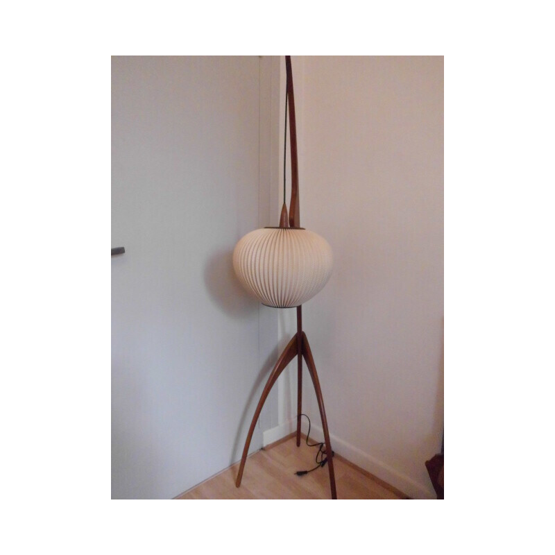 Vintage wooden “praying mantis” floor lamp for La Maison Rispal Paris