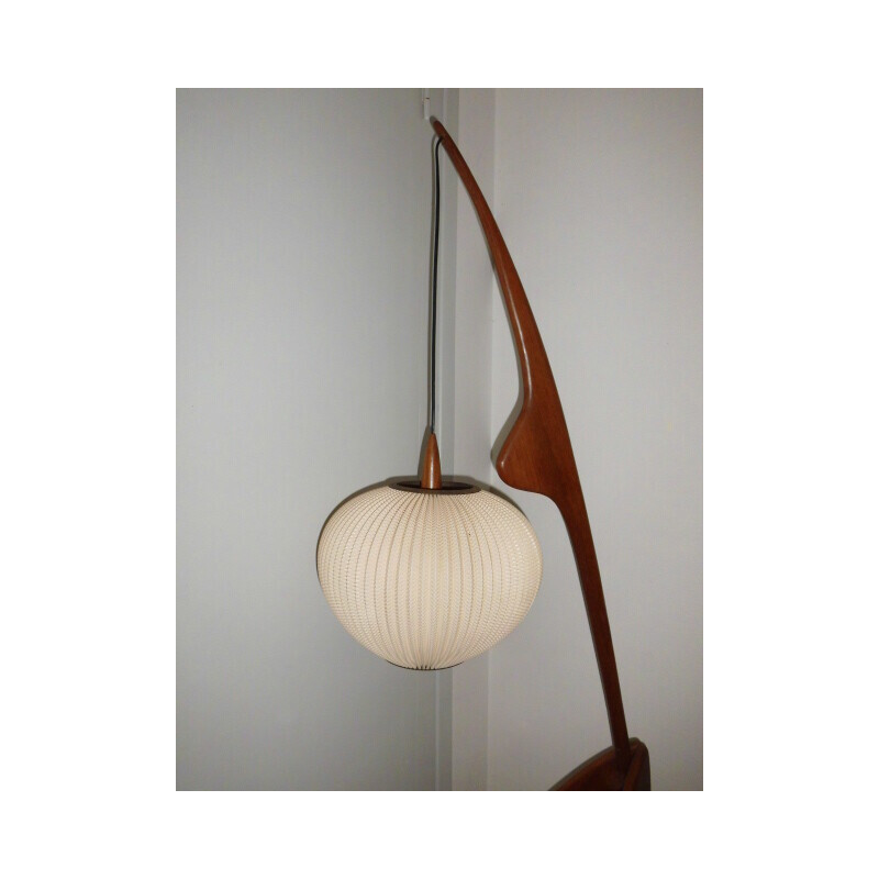 Lampadaire vintage "mante religieuse" en bois pour La Maison Rispal Paris