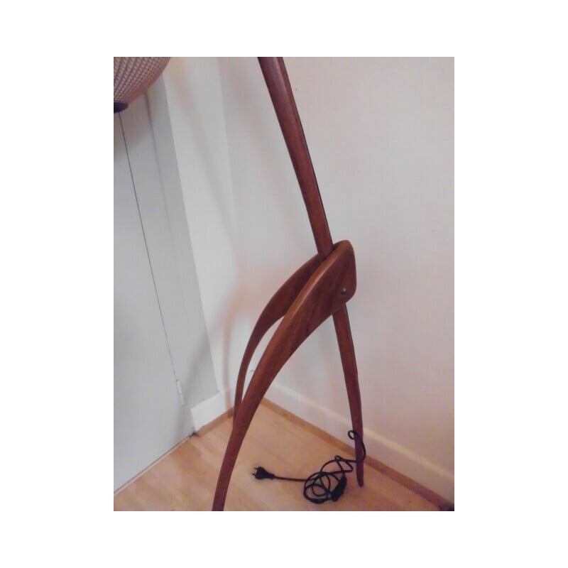 Vintage wooden “praying mantis” floor lamp for La Maison Rispal Paris