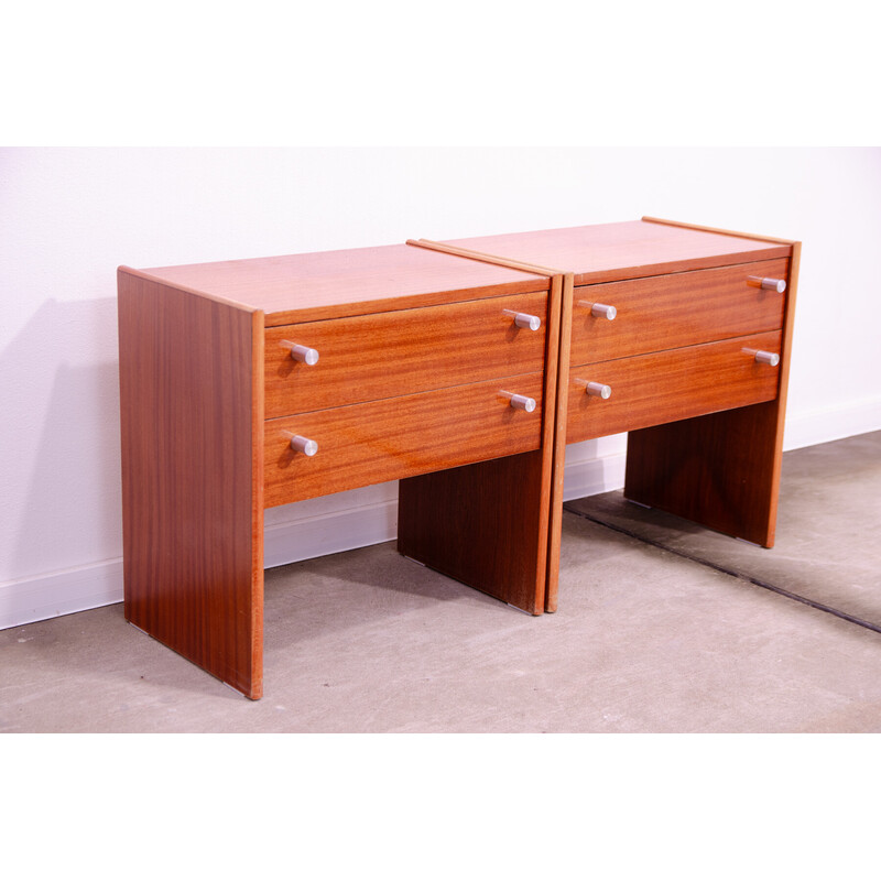 Pair of vintage mahogany nightstands for Up Závody, Czechoslovakia 1980