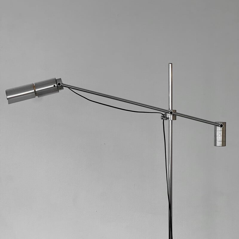 Lampadaire vintage Haloprofil 8008 en métal chromé et fonte par Viktor Frauenknecht pour Swiss Lamps International, 1970