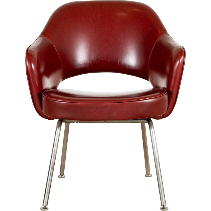 Vintage "Conference" armchair in wood and chrome steel by Eero Saarinen for Knoll international, 1957