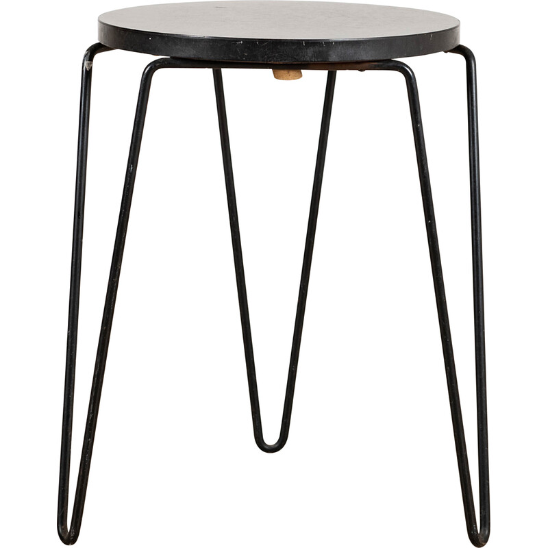 Vintage "75" model stool in black melamine wood and metal by Florence Knoll for Knoll International, 1950