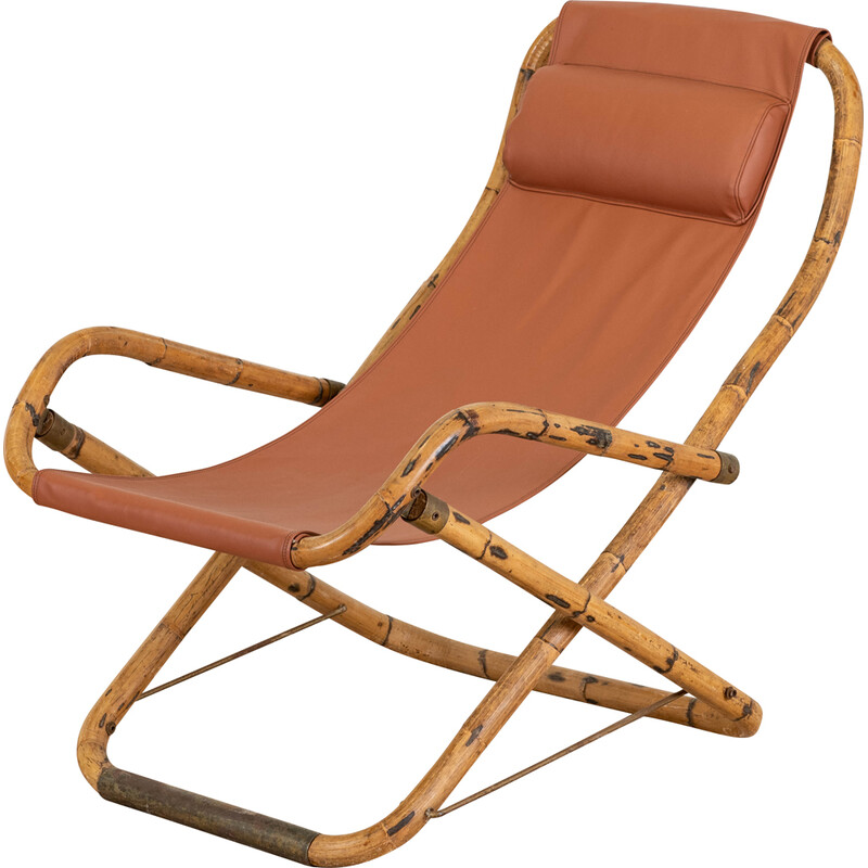 Vintage armchair in bamboo and leather, Italy 1960