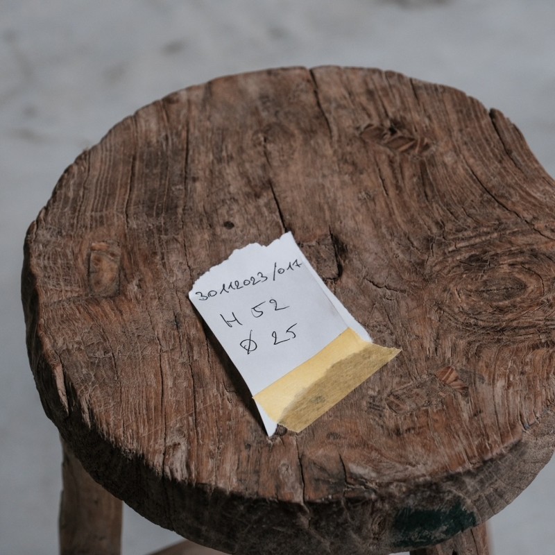 Vintage primitive French wooden stool, France 1940