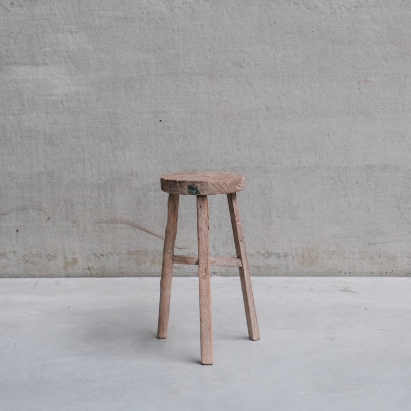 Tabouret vintage en bois français primitif, France 1940