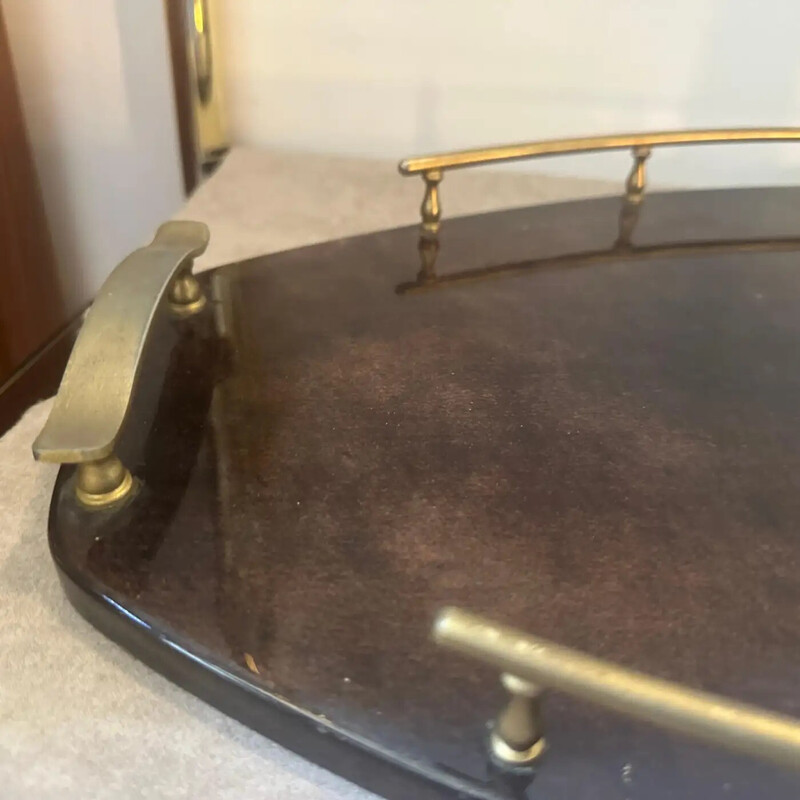Luxury vintage brass and lacquered goatskin serving tray by Aldo Tura, Italy 1950