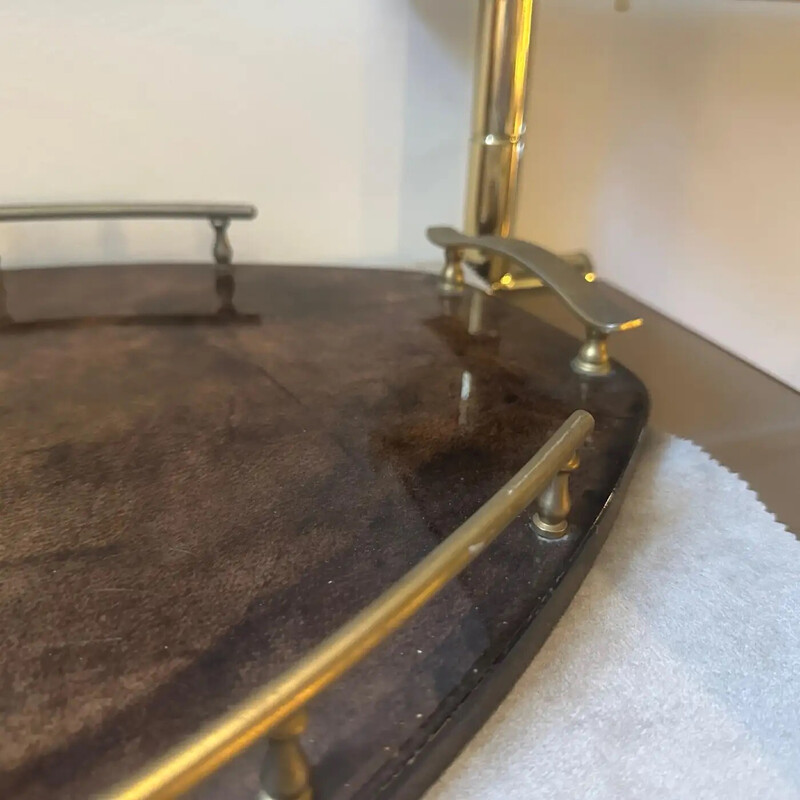 Luxury vintage brass and lacquered goatskin serving tray by Aldo Tura, Italy 1950