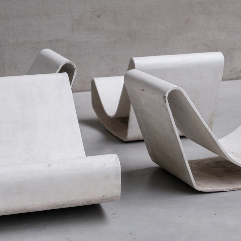 Lot de 4 chaises vintage "Loop" en feuille de béton continue par Willy Guhl, Suisse 1950