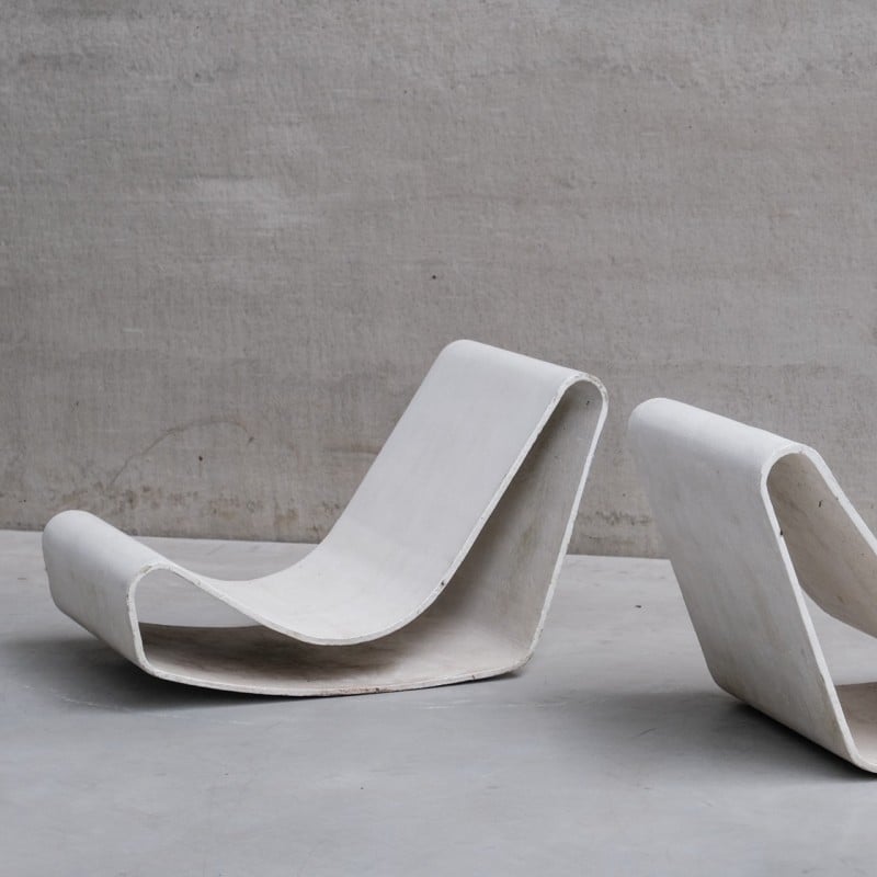 Lot de 4 chaises vintage "Loop" en feuille de béton continue par Willy Guhl, Suisse 1950