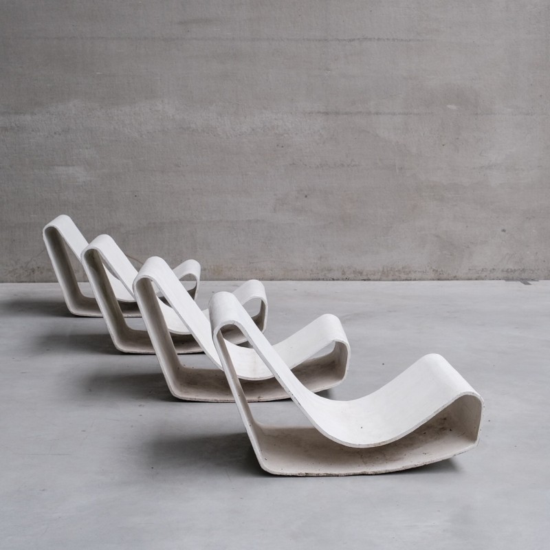 Lot de 4 chaises vintage "Loop" en feuille de béton continue par Willy Guhl, Suisse 1950