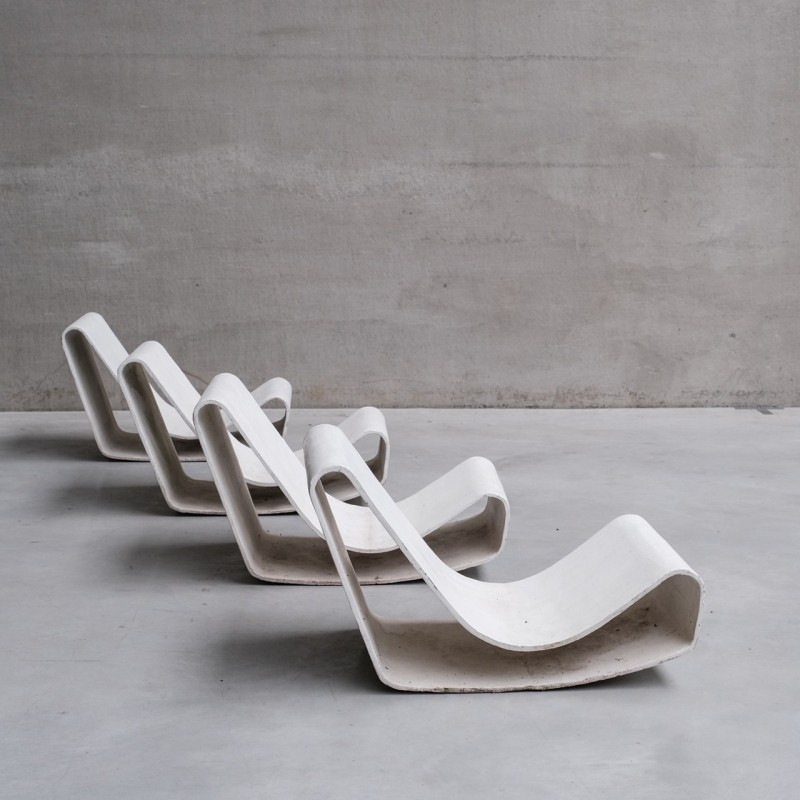 Set van 4 vintage "Loop" stoelen van doorlopende betonplaat door Willy Guhl, Zwitserland 1950