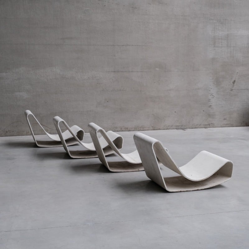 Set van 4 vintage "Loop" stoelen van doorlopende betonplaat door Willy Guhl, Zwitserland 1950