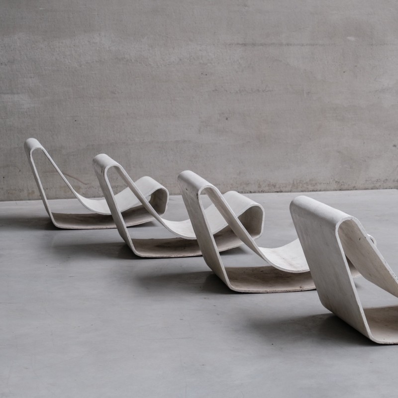 Lot de 4 chaises vintage "Loop" en feuille de béton continue par Willy Guhl, Suisse 1950