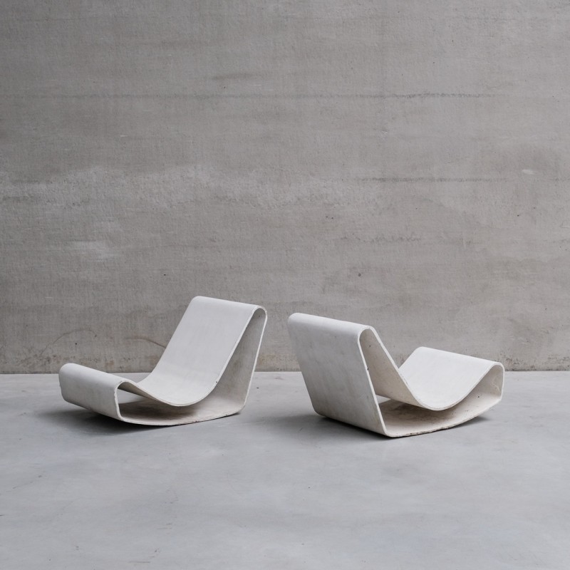 Lot de 4 chaises vintage "Loop" en feuille de béton continue par Willy Guhl Loop pour Eternit, Suisse 1950