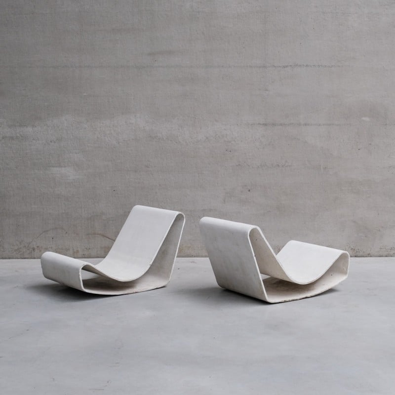Set of 4 vintage "Loop" chairs in continuous concrete sheet by Willy Guhl Loop for Eternit, Switzerland 1950