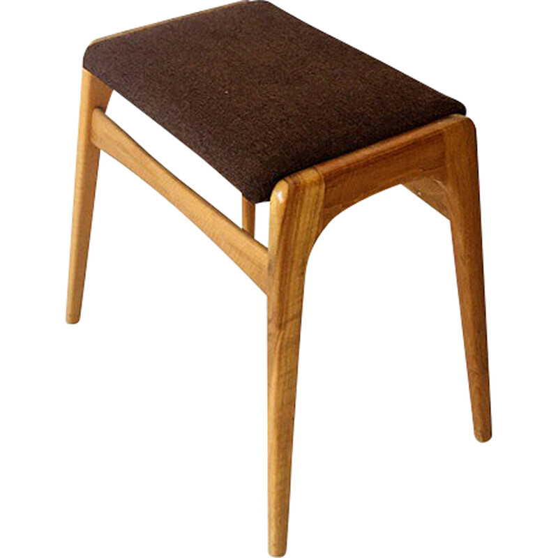 Vintage stool in birch and brown wool fabric, Denmark 1960