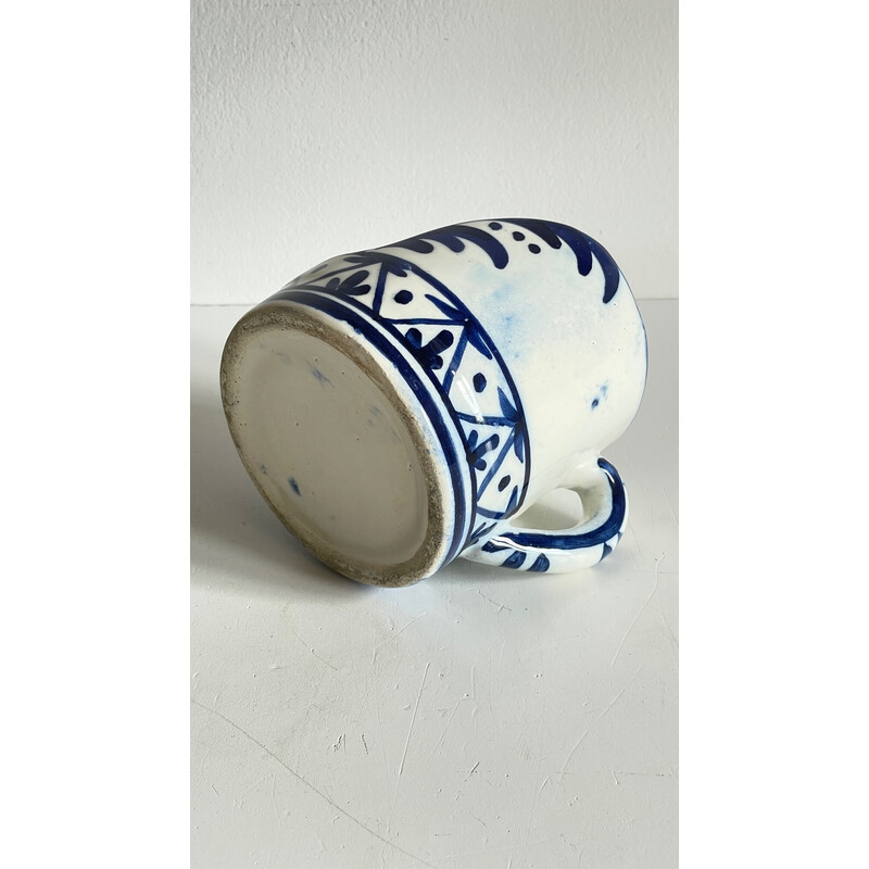 Vintage hand candlestick in blue ceramic