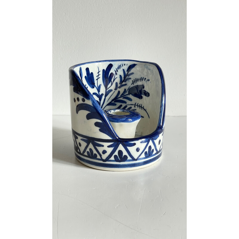 Vintage hand candlestick in blue ceramic