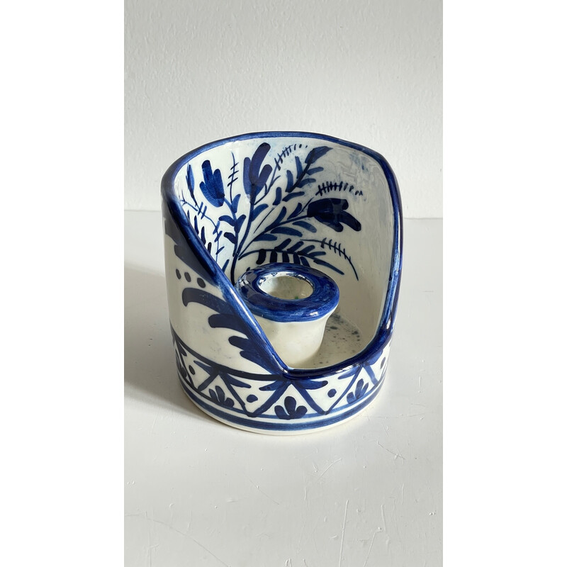 Suporte para velas de mão em cerâmica azul vintage