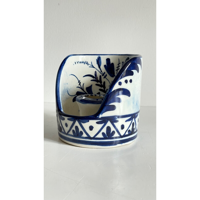 Vintage hand candlestick in blue ceramic