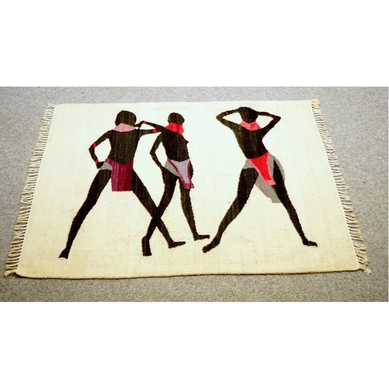 Tapete de lã vintage com padrão de carácter, 1970