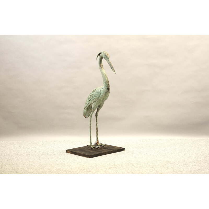 Vintage crane sculpture in brass and bronze, Germany 1960