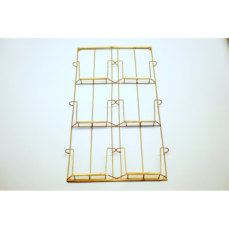 Vintage wall-mounted magazine rack in metal and bamboo wood, 1970