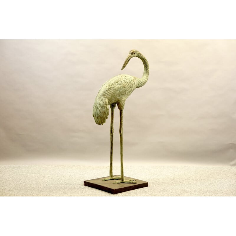 Vintage kraanvogel sculptuur van messing en brons, Duitsland 1960