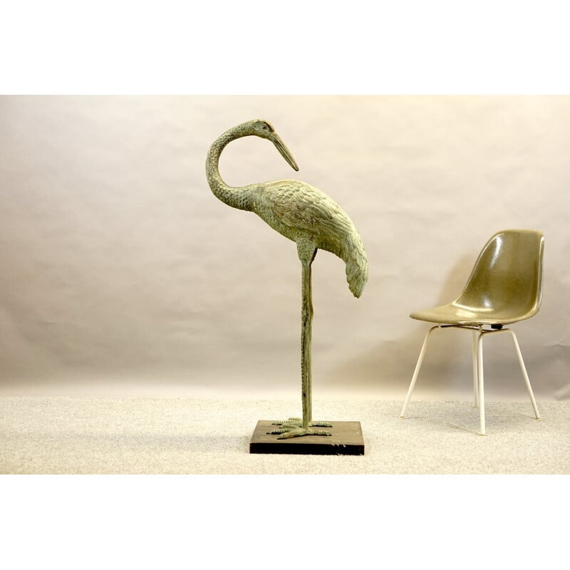 Vintage kraanvogel sculptuur van messing en brons, Duitsland 1960