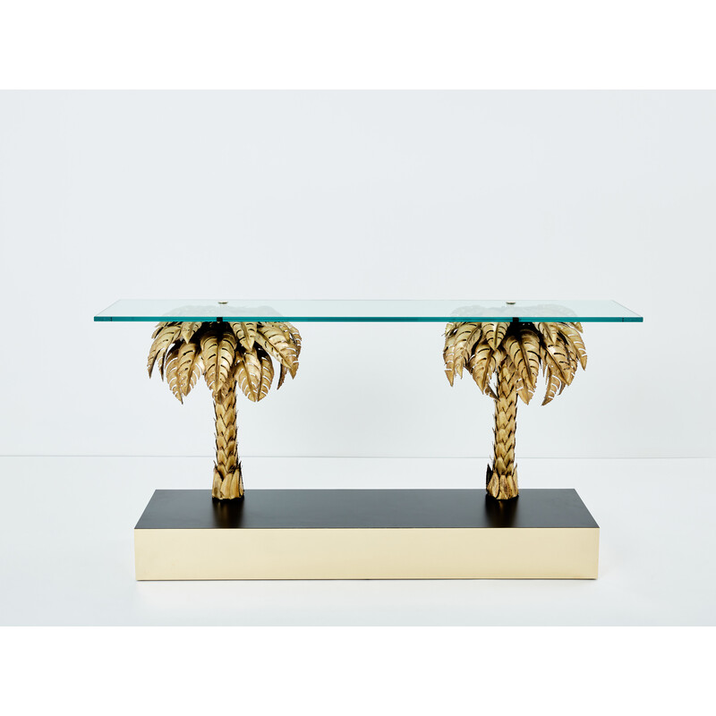 Vintage palm tree console in brass and glass for Maison Jansen, 1970