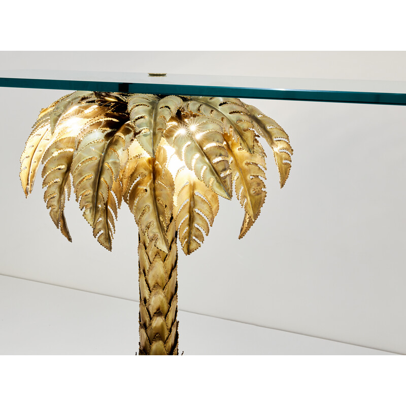 Vintage palm tree console in brass and glass for Maison Jansen, 1970