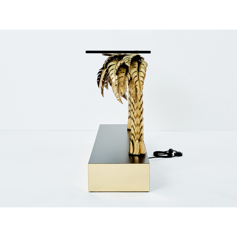 Vintage palm tree console in brass and glass for Maison Jansen, 1970