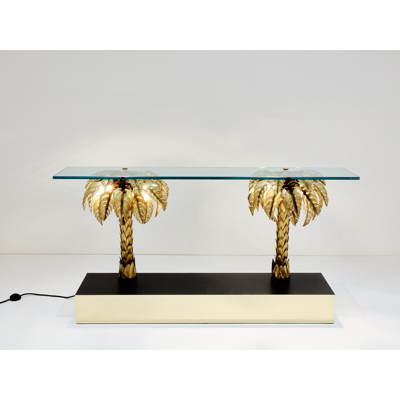 Vintage palm tree console in brass and glass for Maison Jansen, 1970