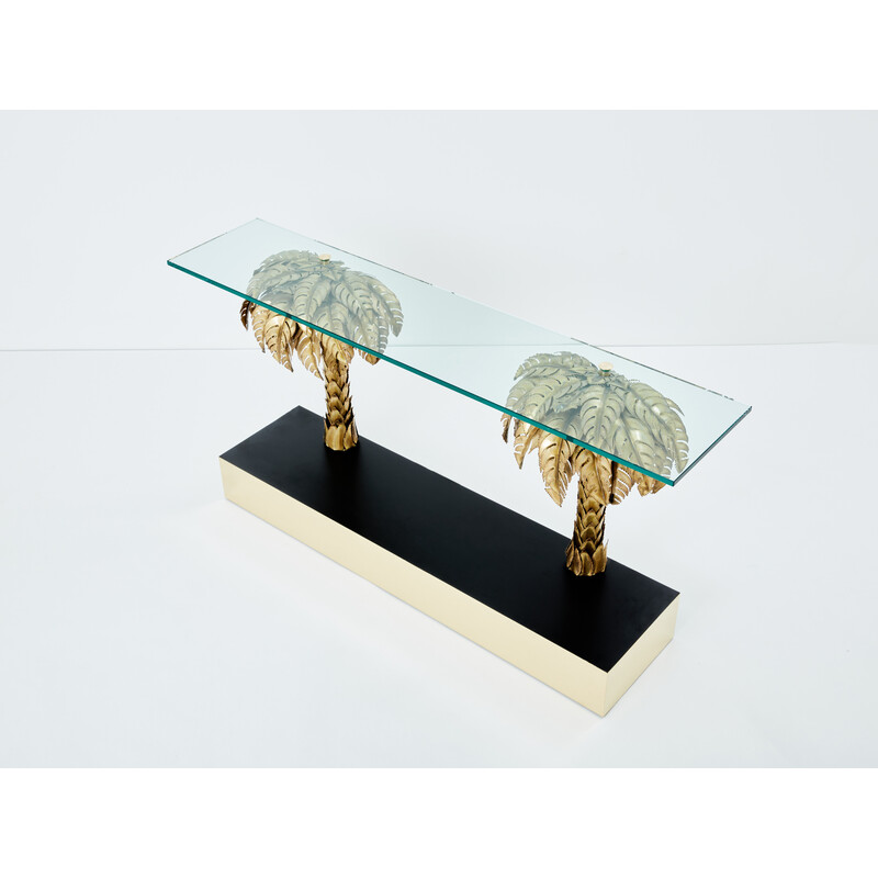 Vintage palm tree console in brass and glass for Maison Jansen, 1970