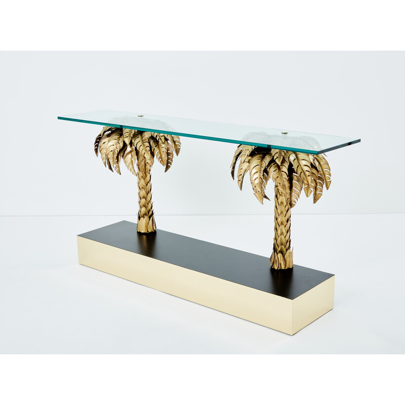 Vintage palm tree console in brass and glass for Maison Jansen, 1970