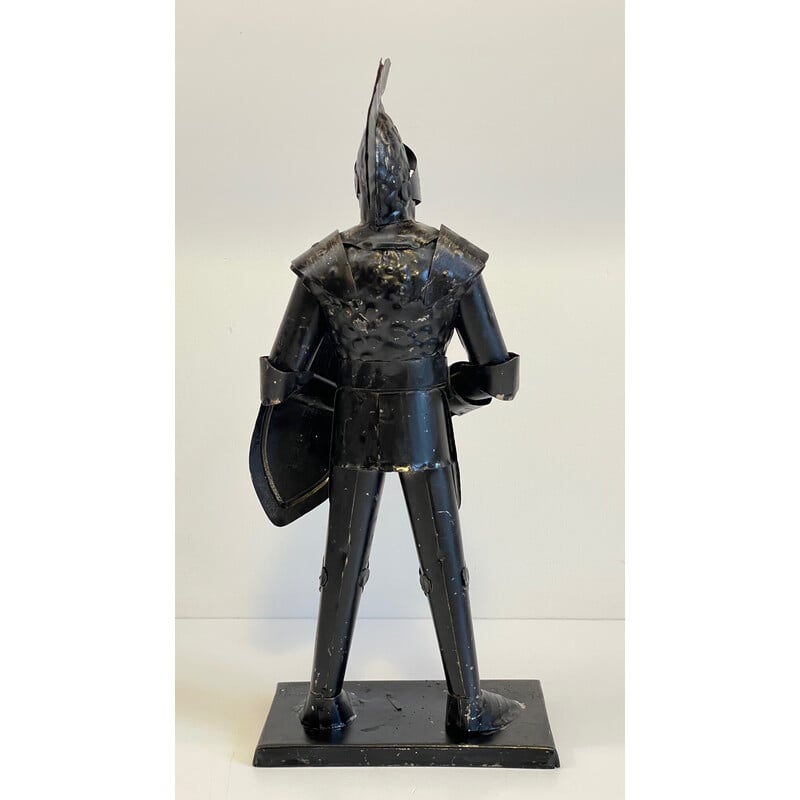 Statuette chevalier en armure vintage en fer laqué noir