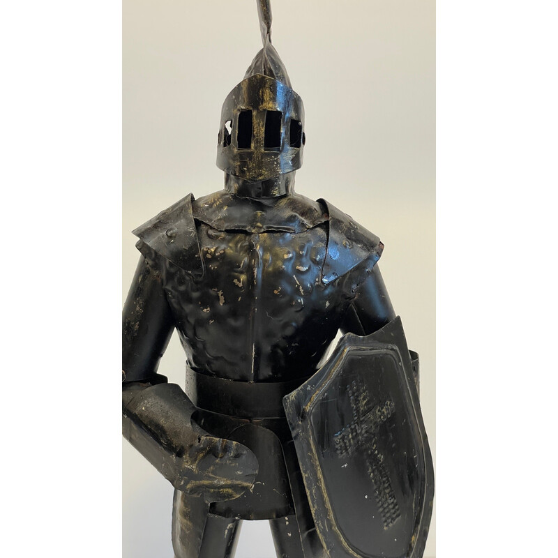 Vintage black lacquered iron knight in armour statuette