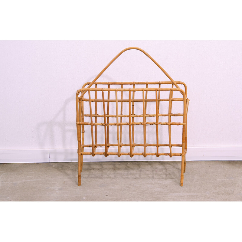 Vintage wicker magazine rack, Czechoslovakia 1960