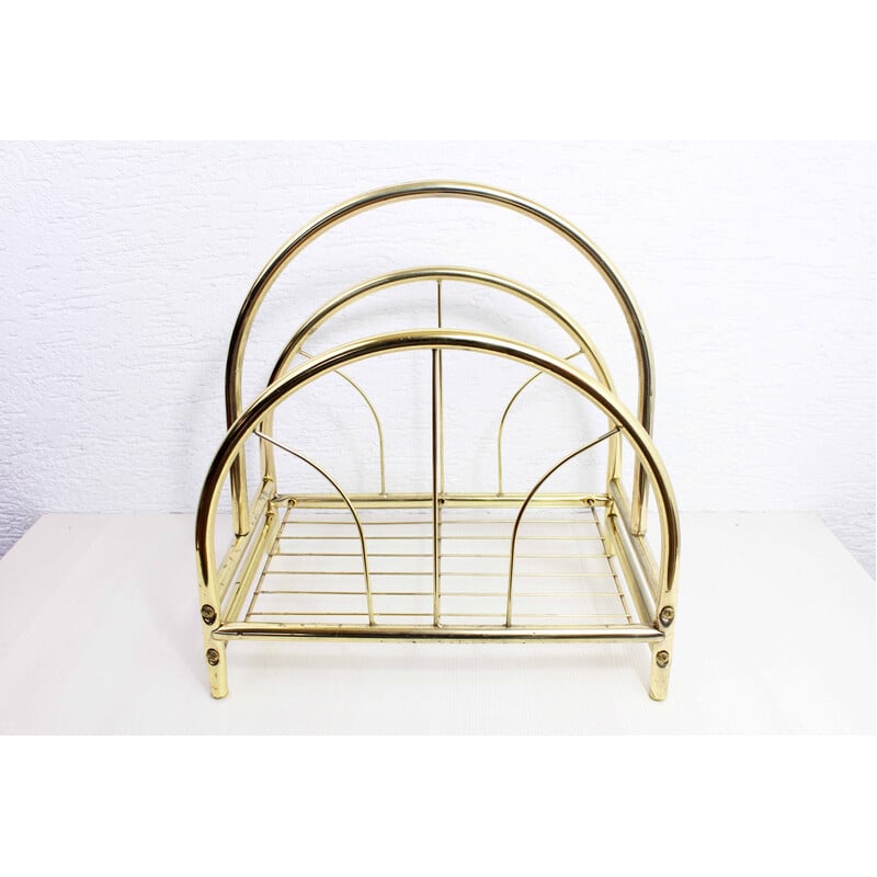 Vintage magazine rack in gilded metal and brass, 1970