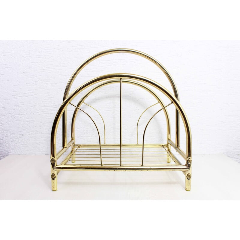 Vintage magazine rack in gilded metal and brass, 1970