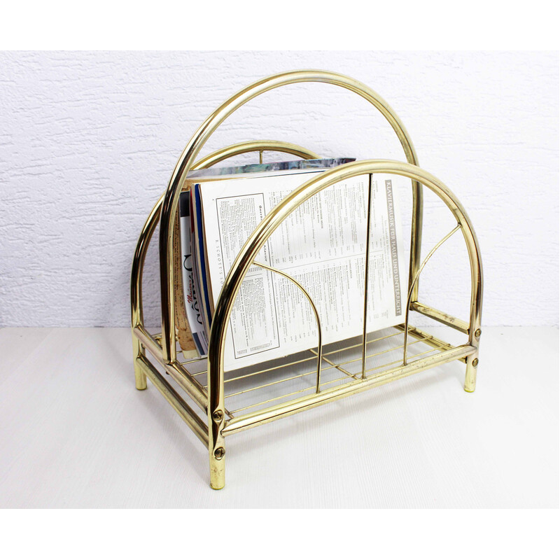 Vintage magazine rack in gilded metal and brass, 1970