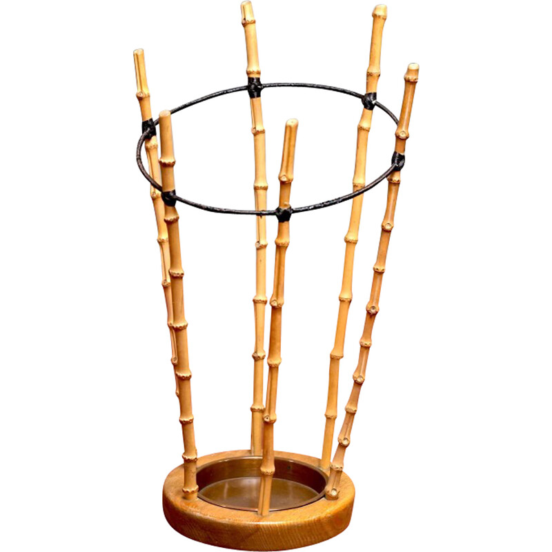 Vintage umbrella stand in iron and bamboo wood, Germany 1950